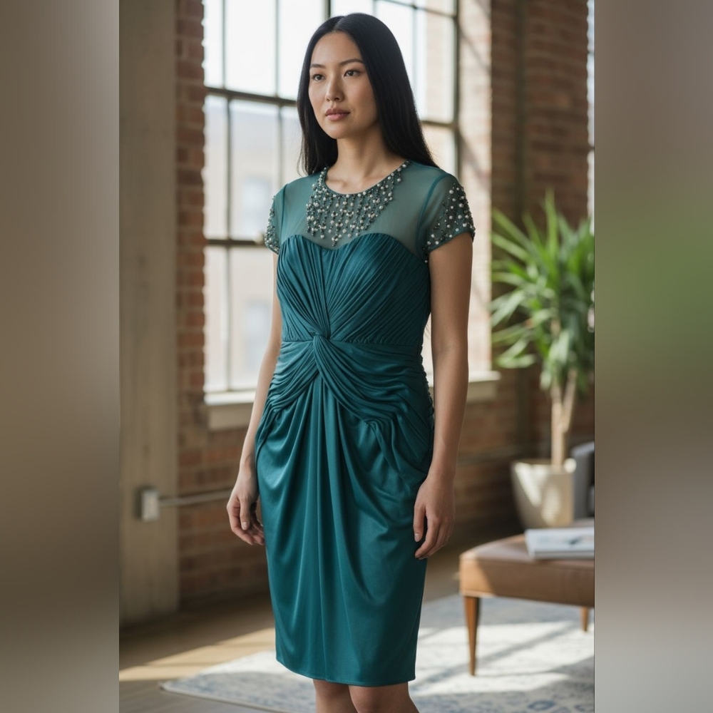 Adrianna Papell Teal Beaded Dress